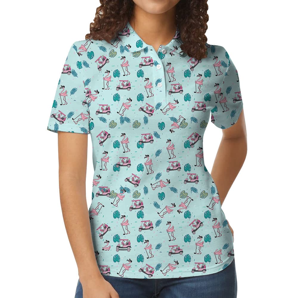 Light Blue Flamingo Golf Women's Collared Shirt4