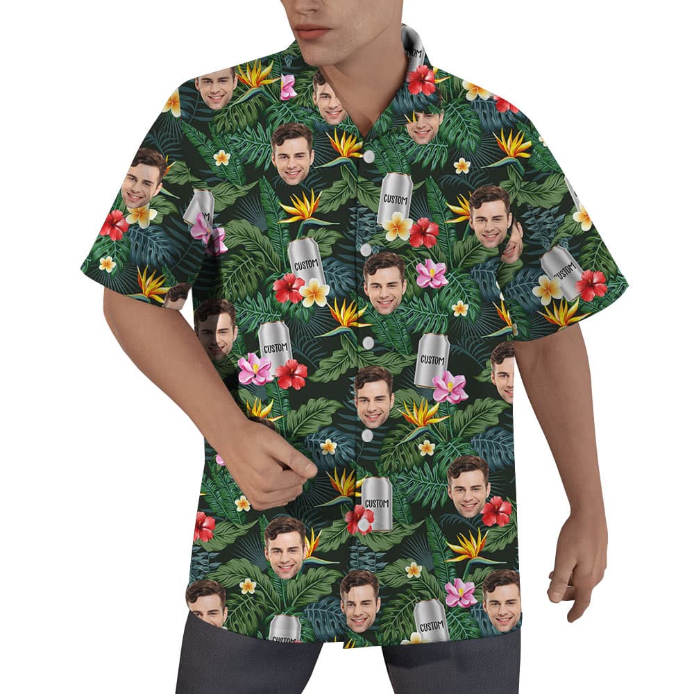 Men's Beer Print Aloha Shirt With Multiple Face1