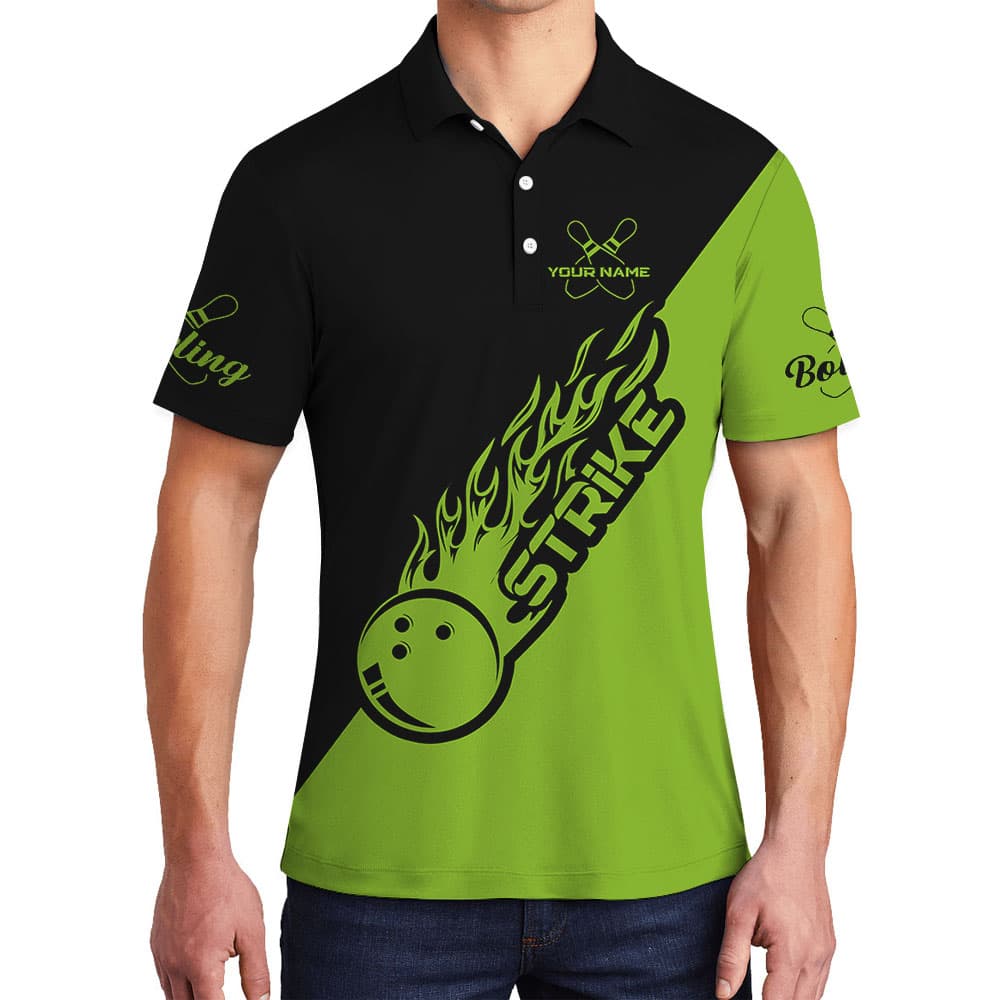 Men's Bowling Team Personalized Collared Shirt Green1