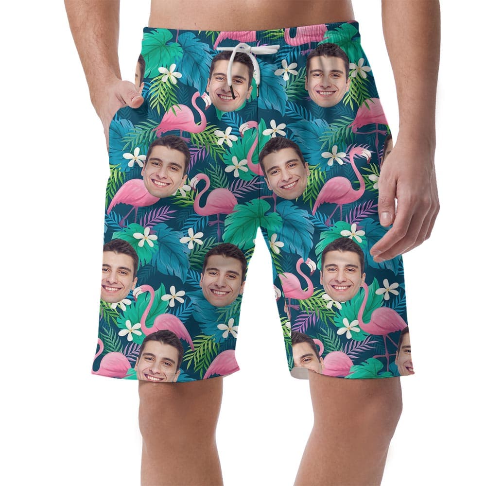 Men's Flamingo Hawaiian Beach Shorts With Your Face