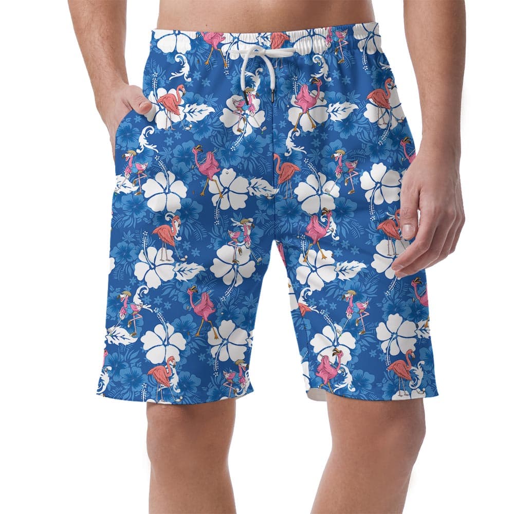 Men's Flamingo Playing Golf Hawaiian Beach Shorts