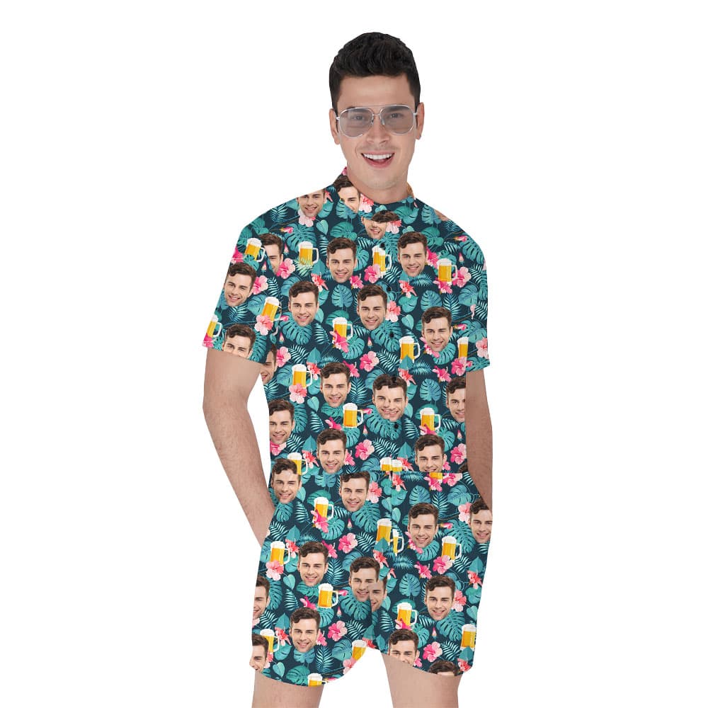 Men's Hawaiian Romper With Custom Face And Beer Mug Print1