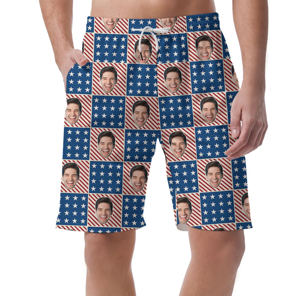 Men's Hawaiian Shorts With Custom Face American Flags1