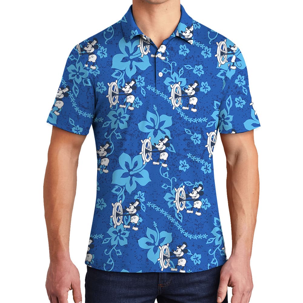 Mickey 1928 Blue Hawaiian Petal Polo Shirts1