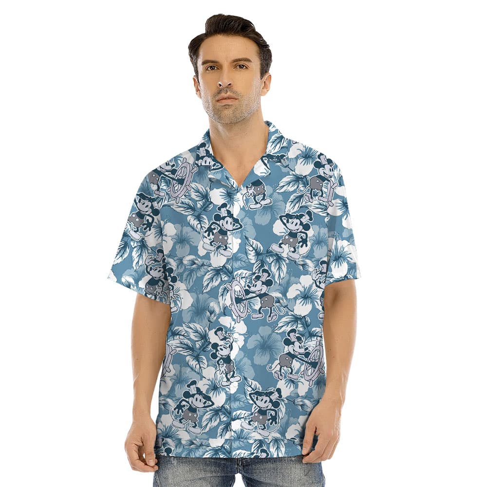 Mickey Mouse Steamboat Willie Blue Matching Hawaiian Shirt For Family1