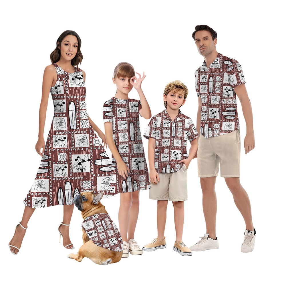 Mickey Mouse Surfing Boat Classic Matching Family Hawaiian Outfits