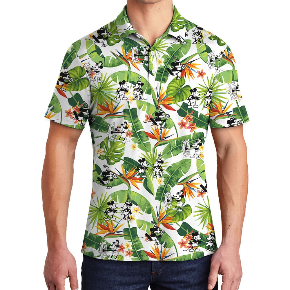 Mickey Steamboat Willie 1928 Tropical Hawaiian Polo Shirt