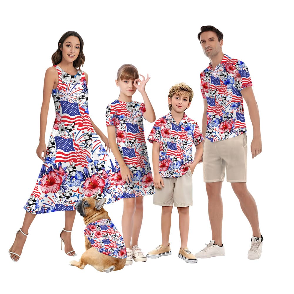 Mickey Steamboat Willie 4th Of July Family Hawaiian Matching Outfits