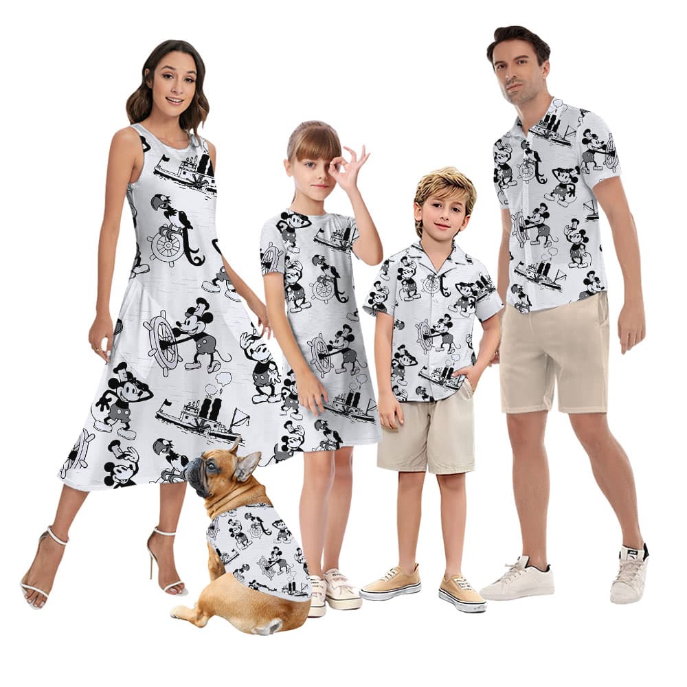 Mickey Steamboat Willie Mens Womens Matching Hawaiian Outfits1