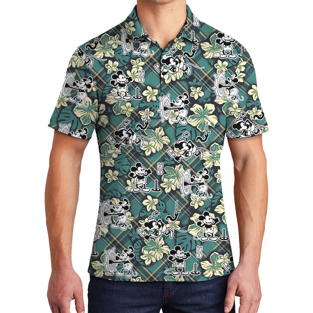 Mickey Steamboat Willie Waves Vintage Tropic Polo Shirts1