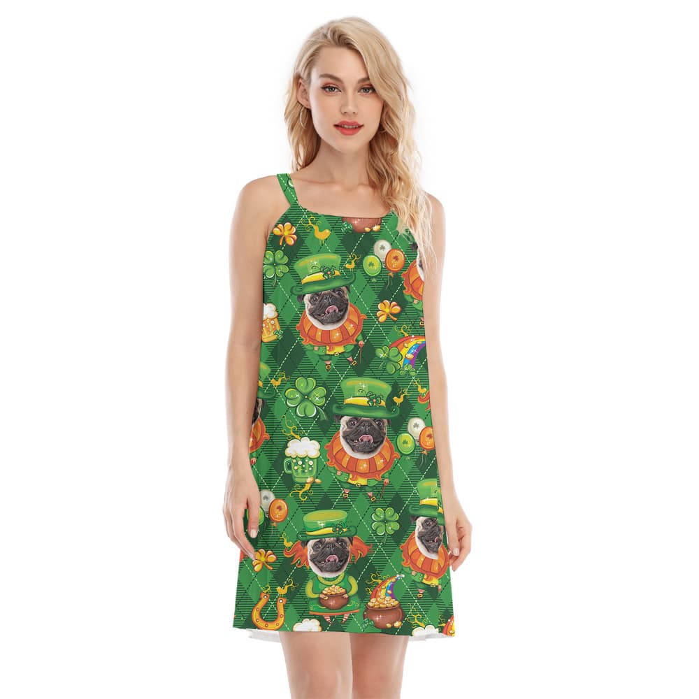 My Lucky Custom Dog Face Hawaiian Cami Dress for St. Patricks Day1