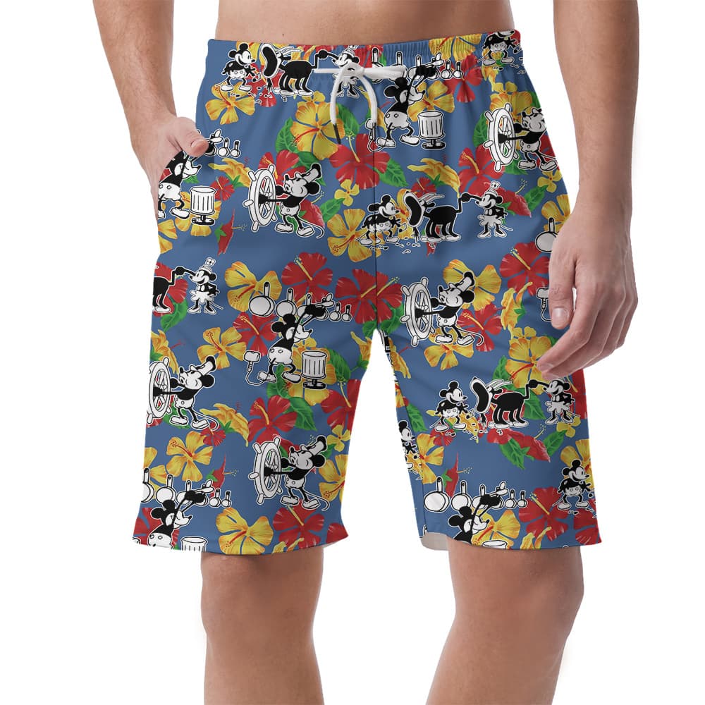 Palm Paradise Mickey Steamboat Willie 1928 Tropical Men Shorts1