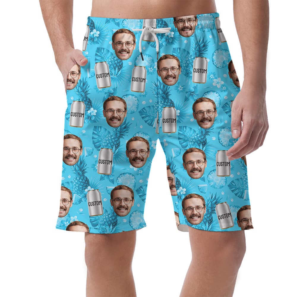 Personalized Beer Can And Face Blue Men's Shorts1