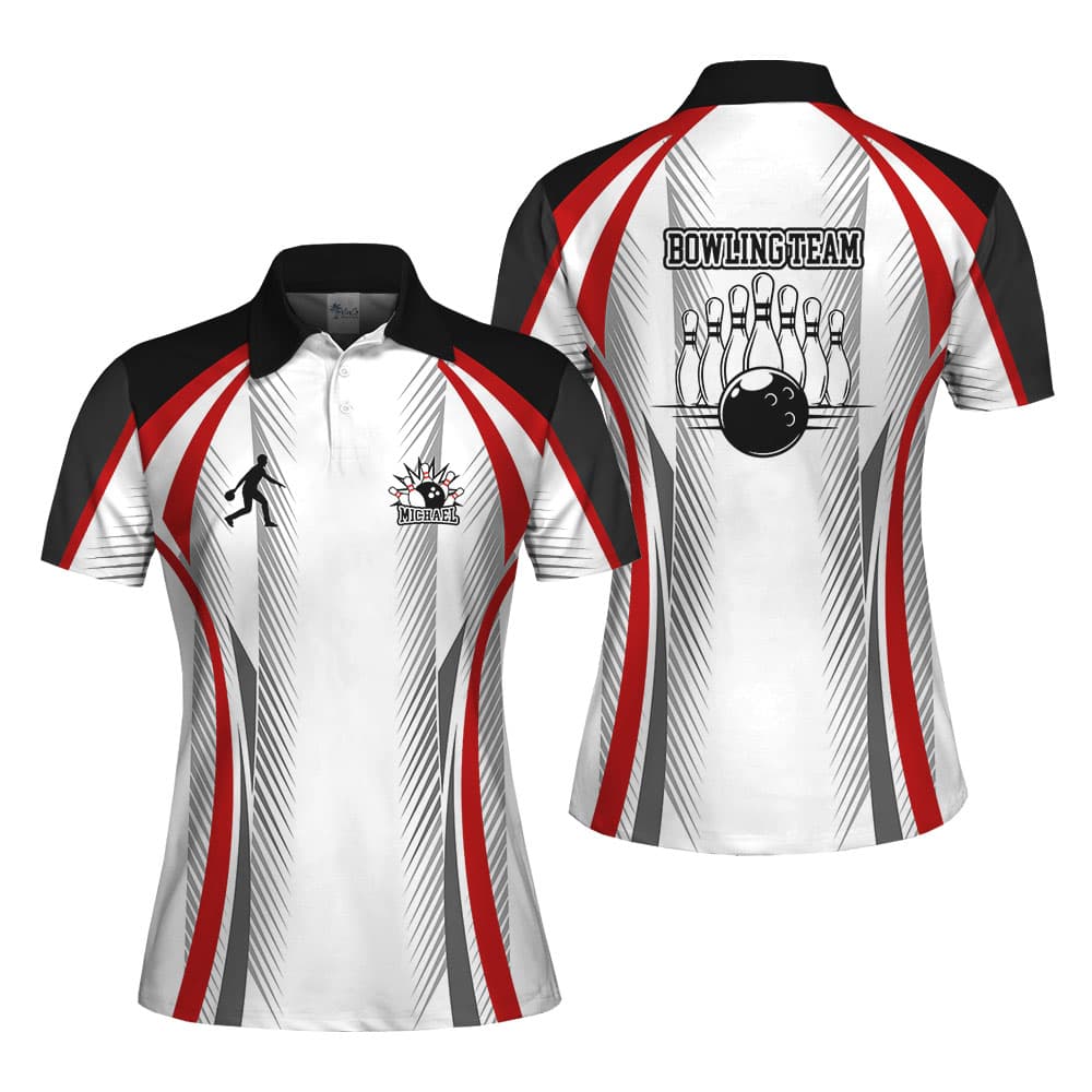 Personalized Bowling White And Black Women Polo Shirt6
