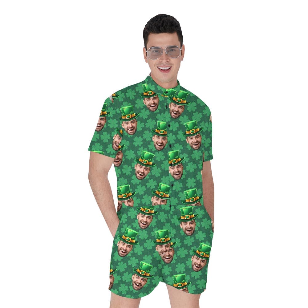 Personalized Faces Men's Tropical Romper For St. Patrick's Day
