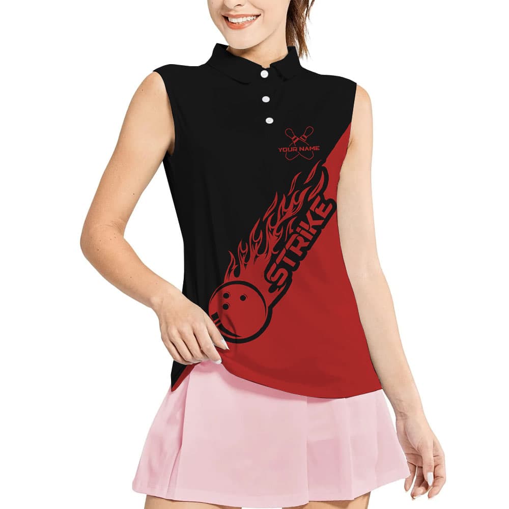 Personalized Red Team Bowling Sleeveless Polos1