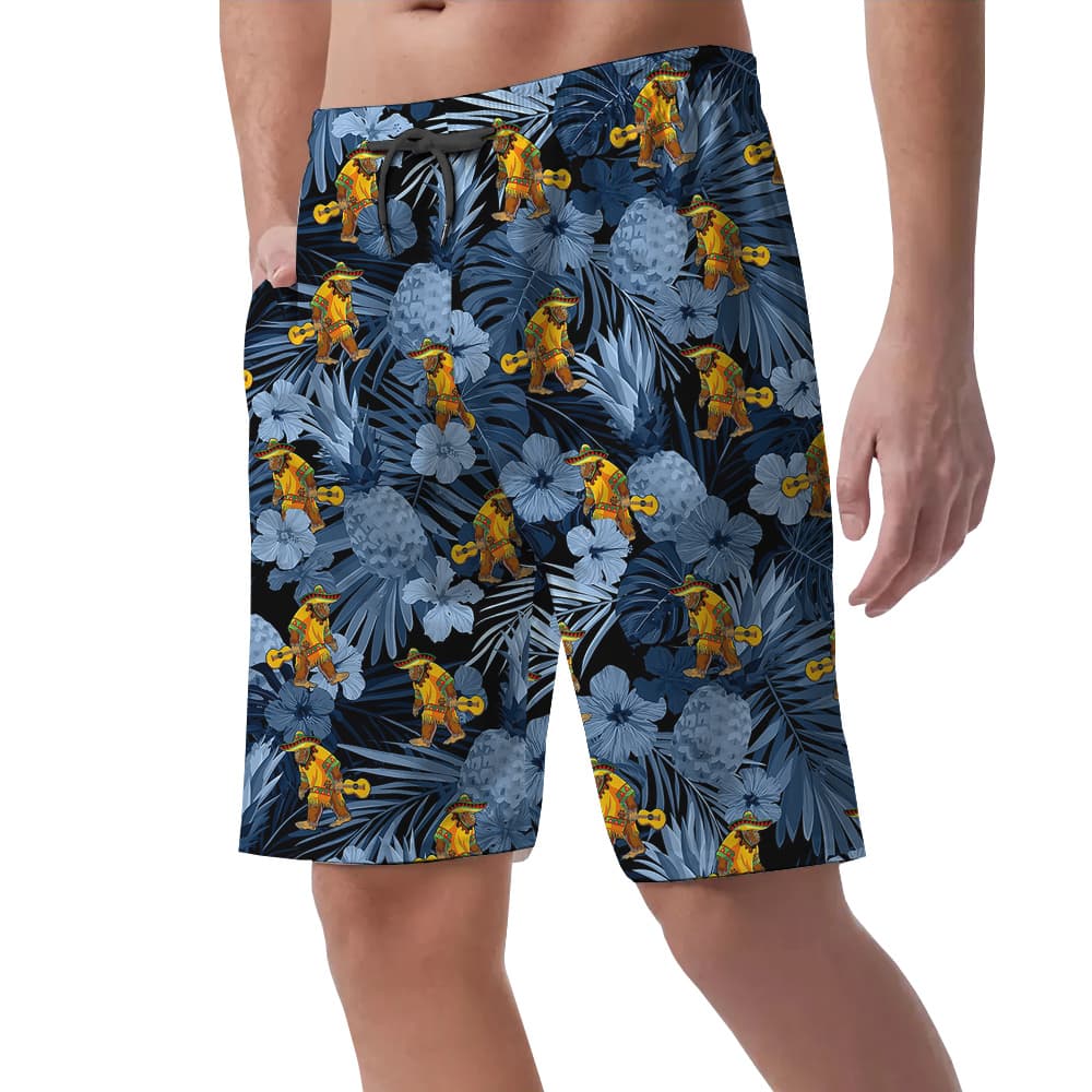 Pineapple Tropical Mexican Sasquatch Men's Hawaiian Beach Shorts