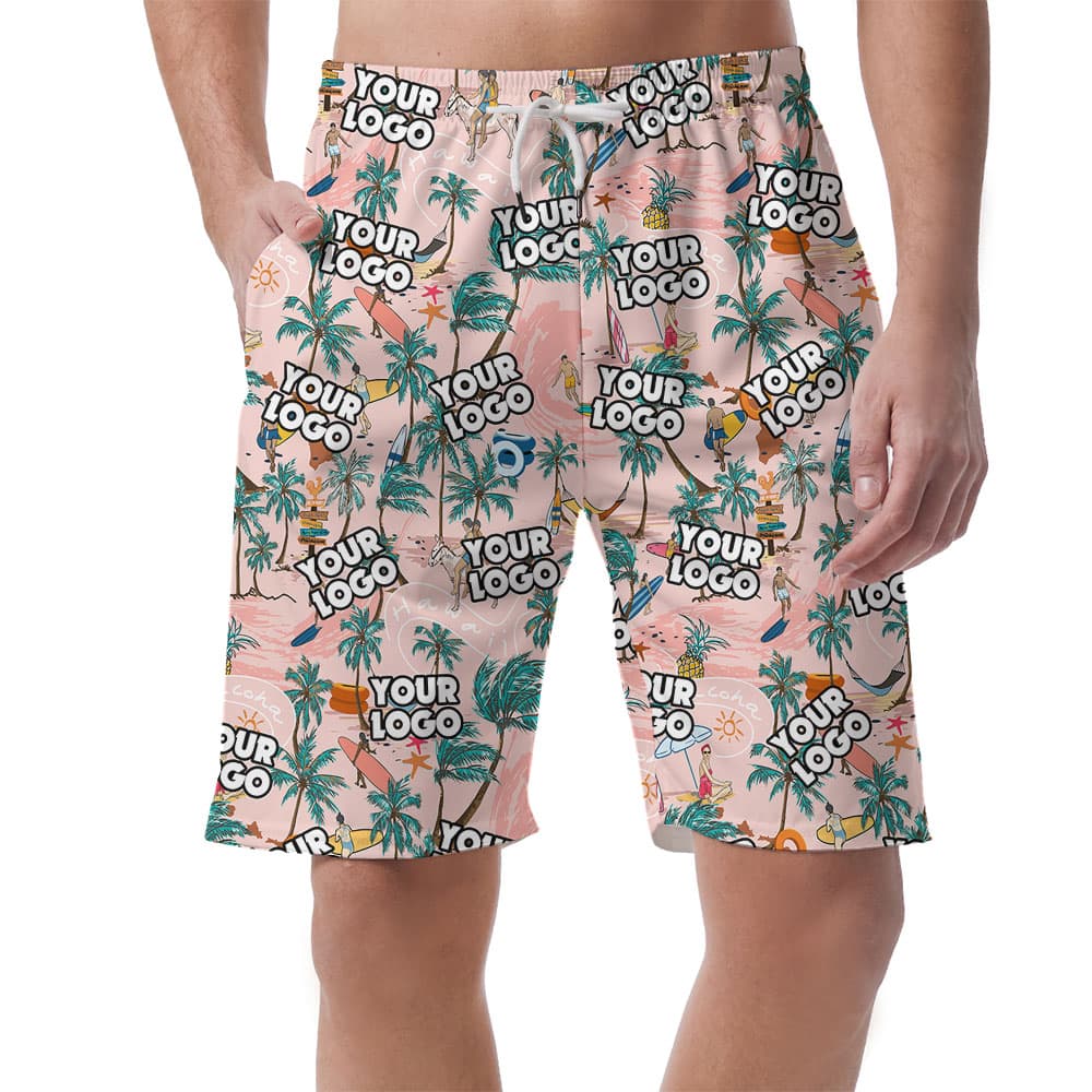 Pink Beach Hawaiian Shorts With Custom Logos1