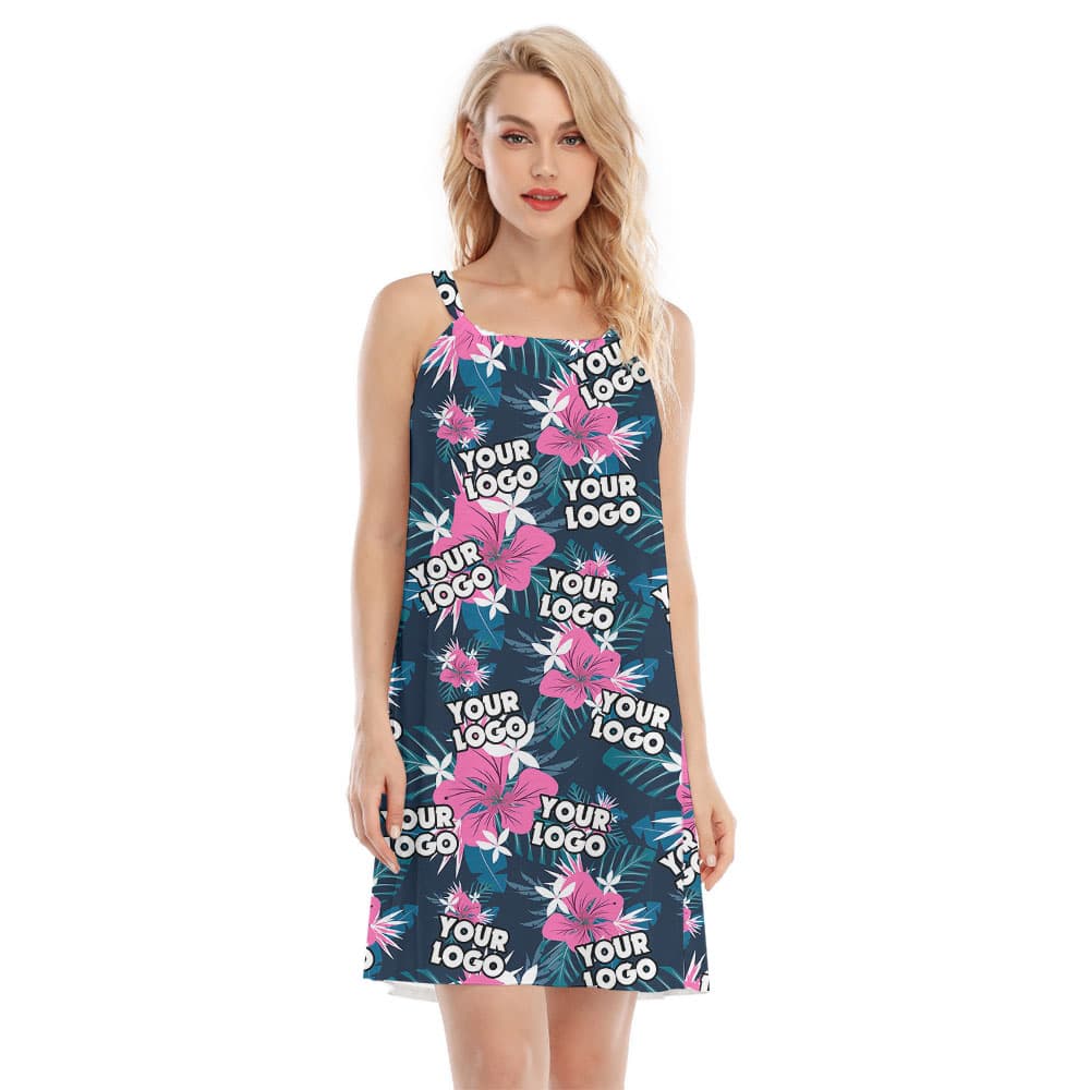 Purple Floral Women's Cami Dress With Multiple Logos1