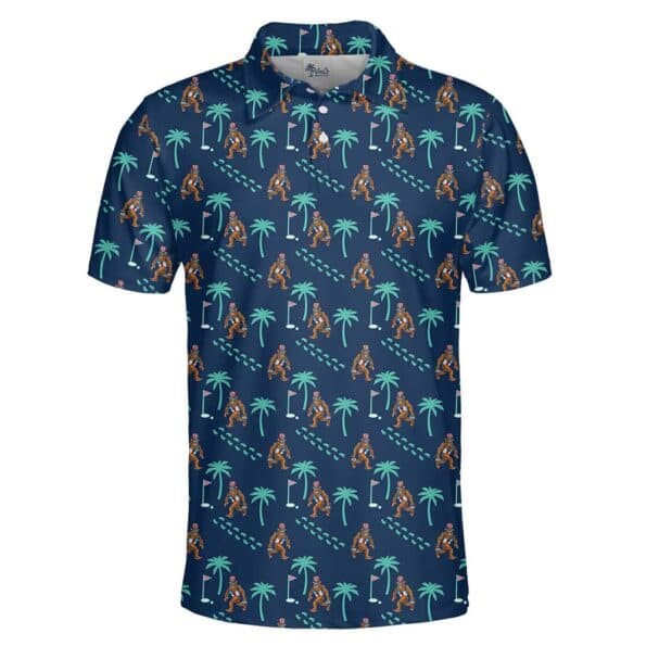 Sasquatch Golf Tropical Polo Shirt Navy1