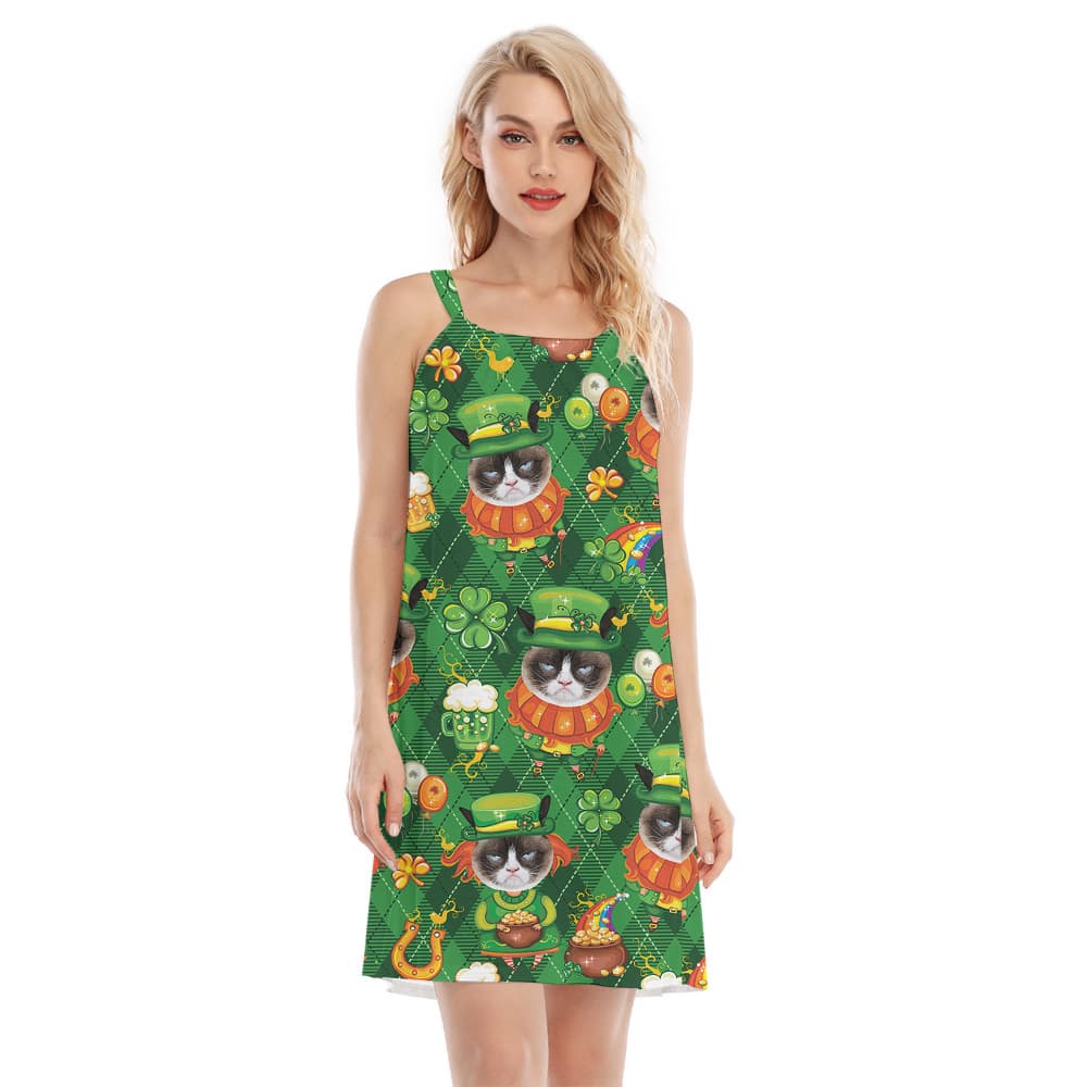 St. Patrick's Purrsonalized Custom Cat Face Cami Dress1