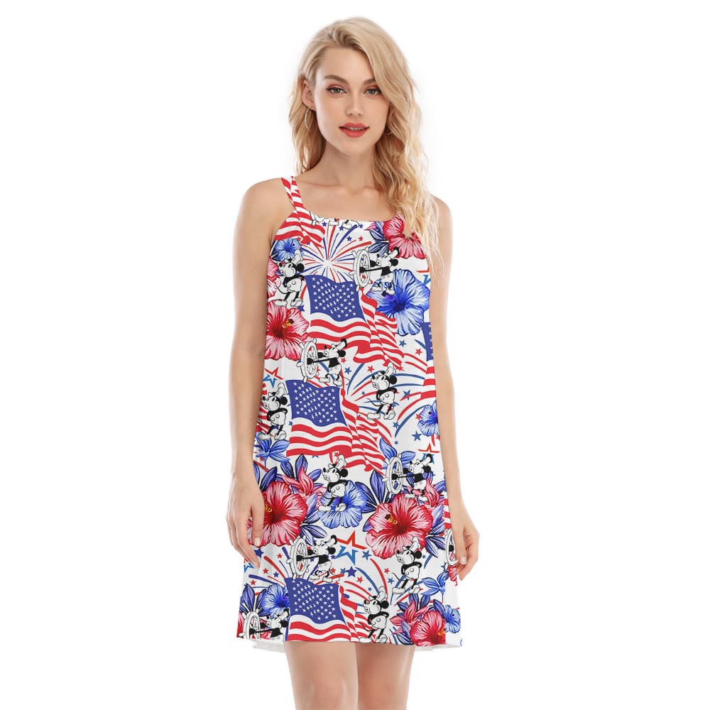 Steamboat Willie 1928 Hawaiian American Pride 4th of July Cami Dress1