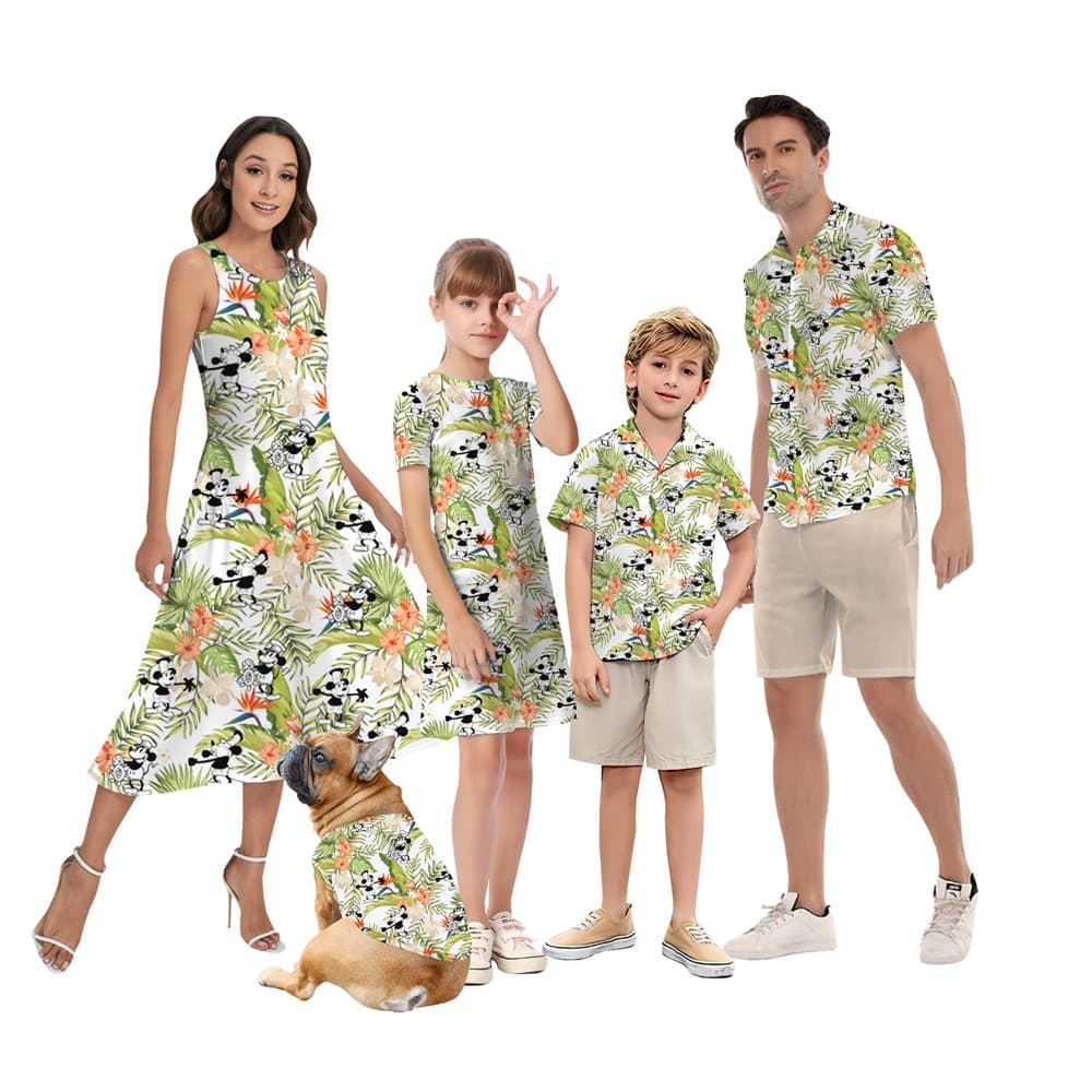 Steamboat Willie Mickey Floral Matching Family Hawaiian Outfits