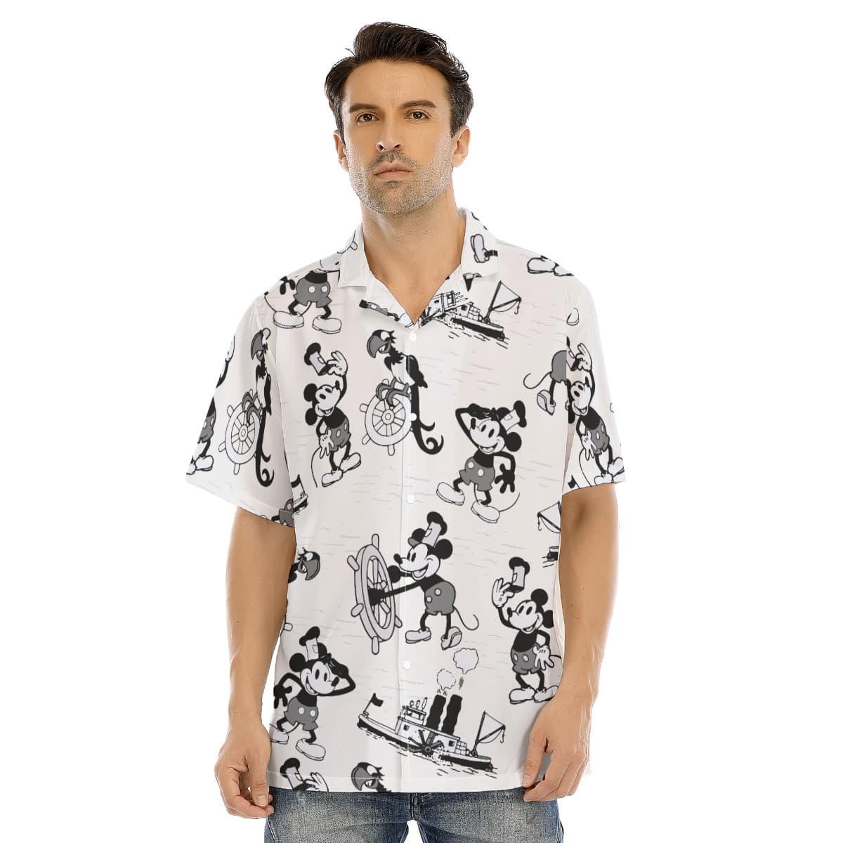 Steamboat Willie Mickey Mouse Cartoon Summer Beach Shirt displayed on a white background