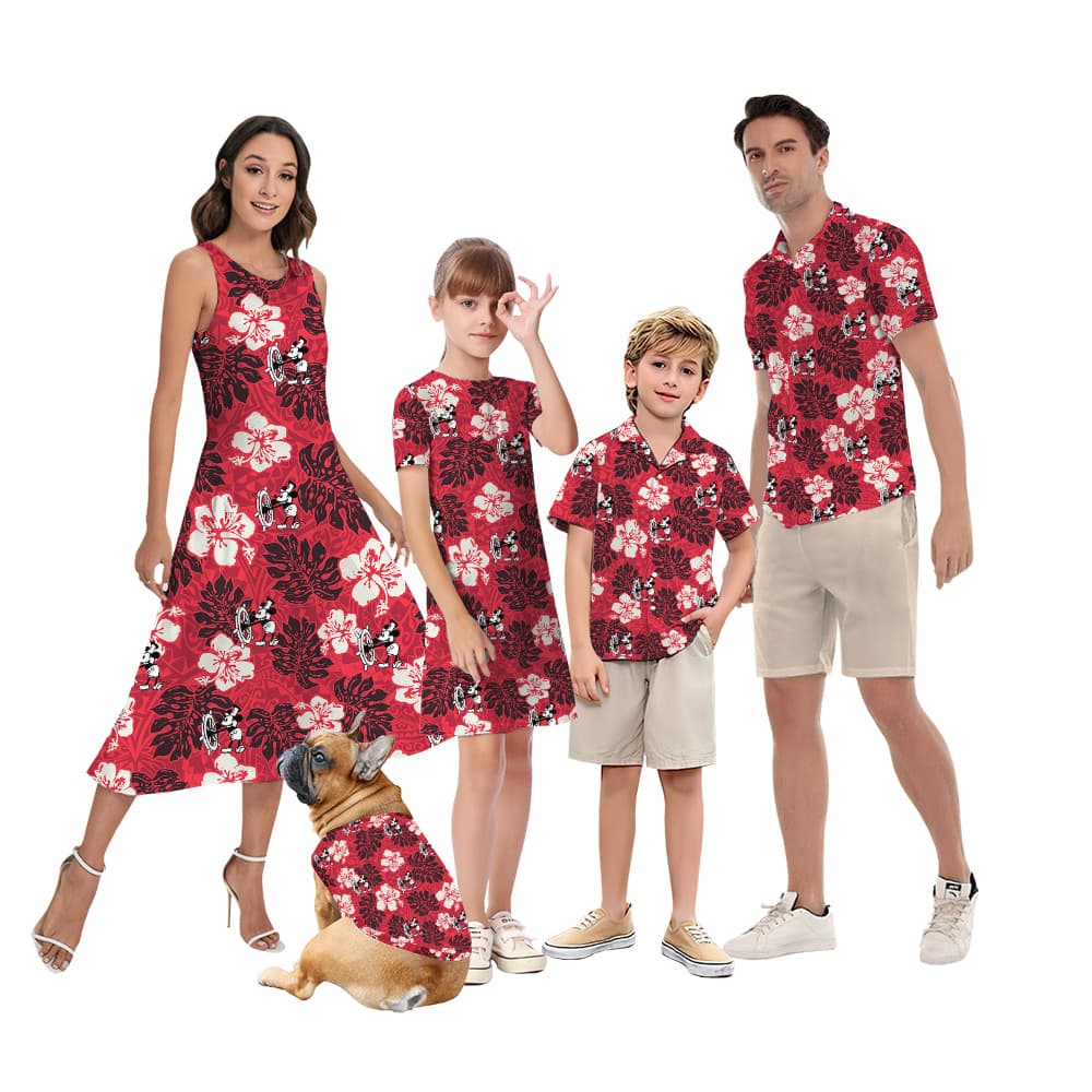Steamboat Willie Mickey Vintage Floral Family Matching Aloha Outfits