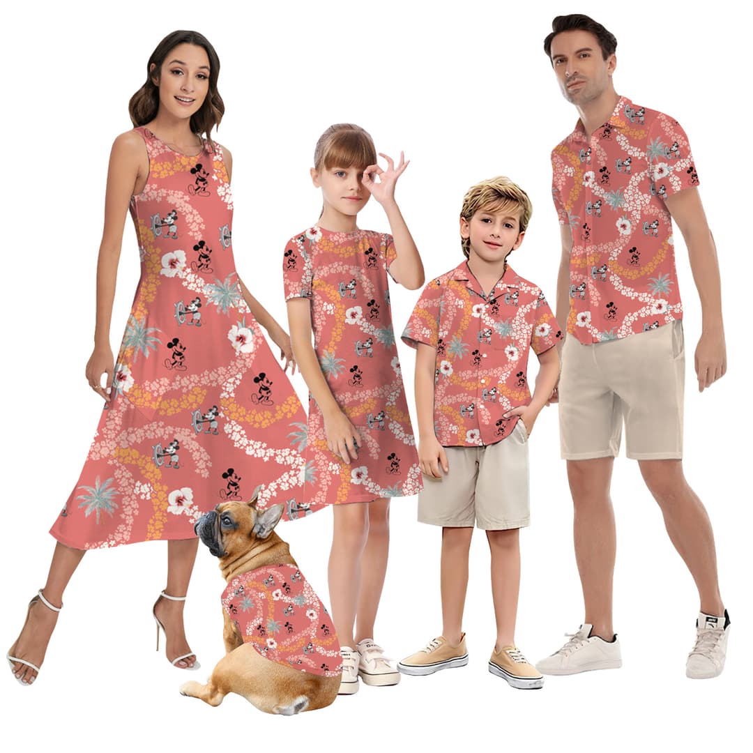 Steamboat Willie Mickey Vintage Matching Family Hawaiian Outfits