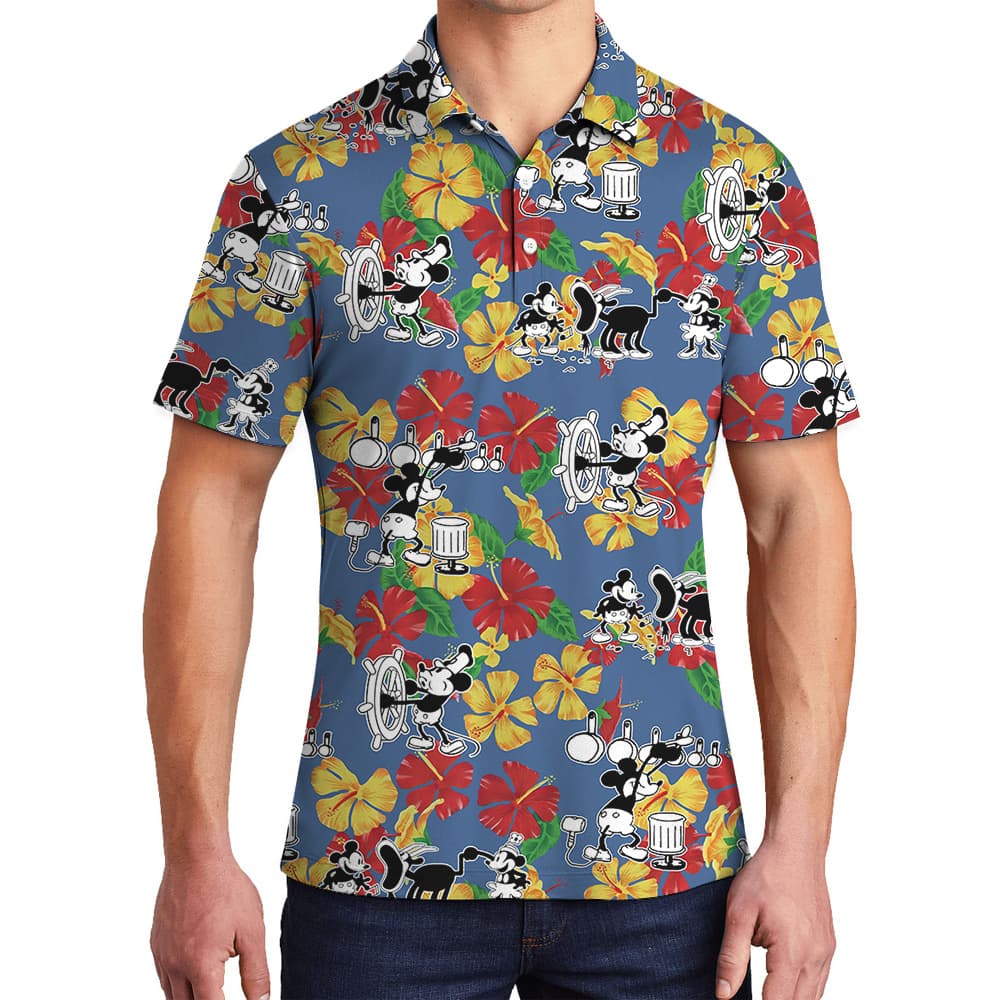 Surf's Up Mickey's Steamboat Willie 1928 Polo Shirts1