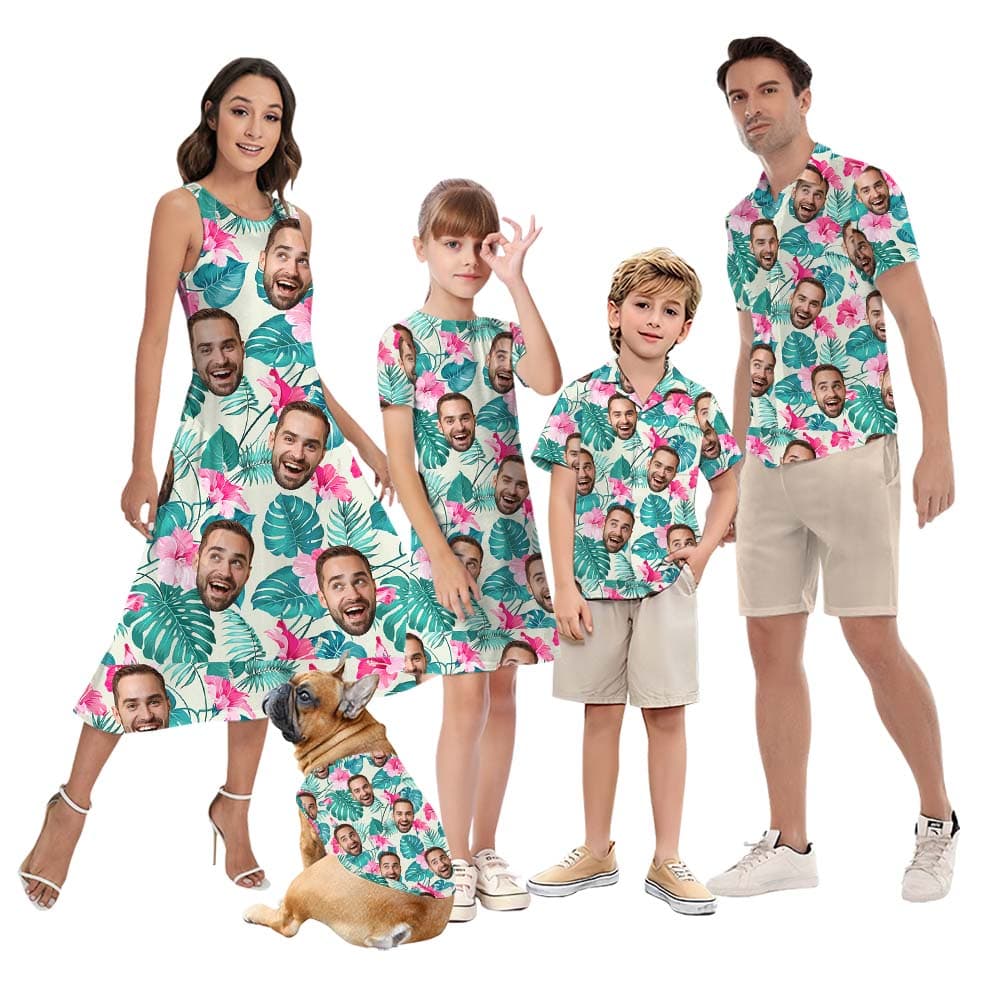 Tropical Floral Custom Face Hawaiian Shirts For Family And Dogs1