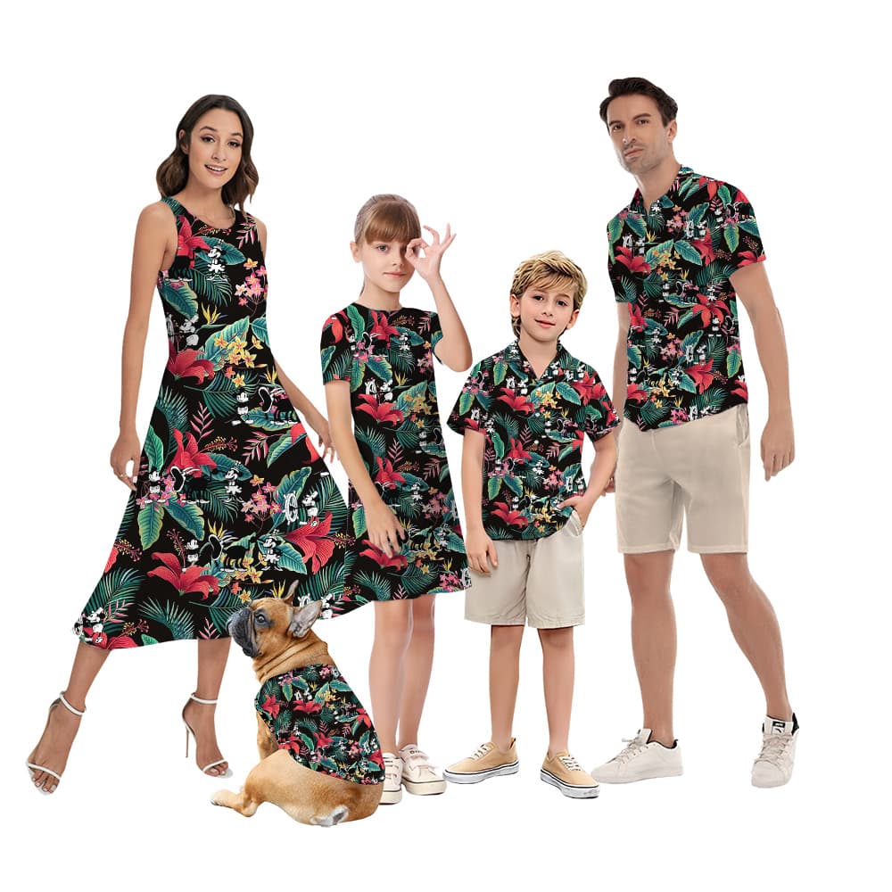 Tropical Floral Mickey Steamboat Willie Matching Aloha Wear For Family