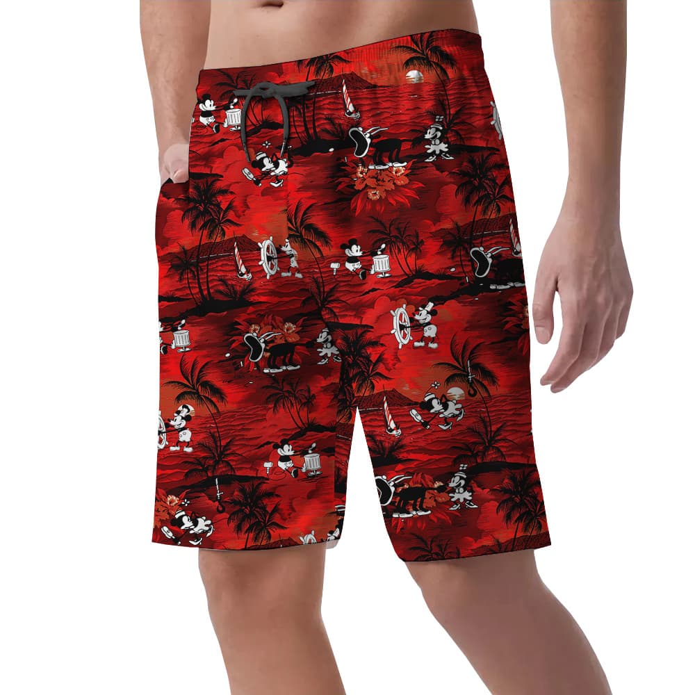 Tropical Palm Trees Mickey Mouse Hawaiian Beach Shorts For Men