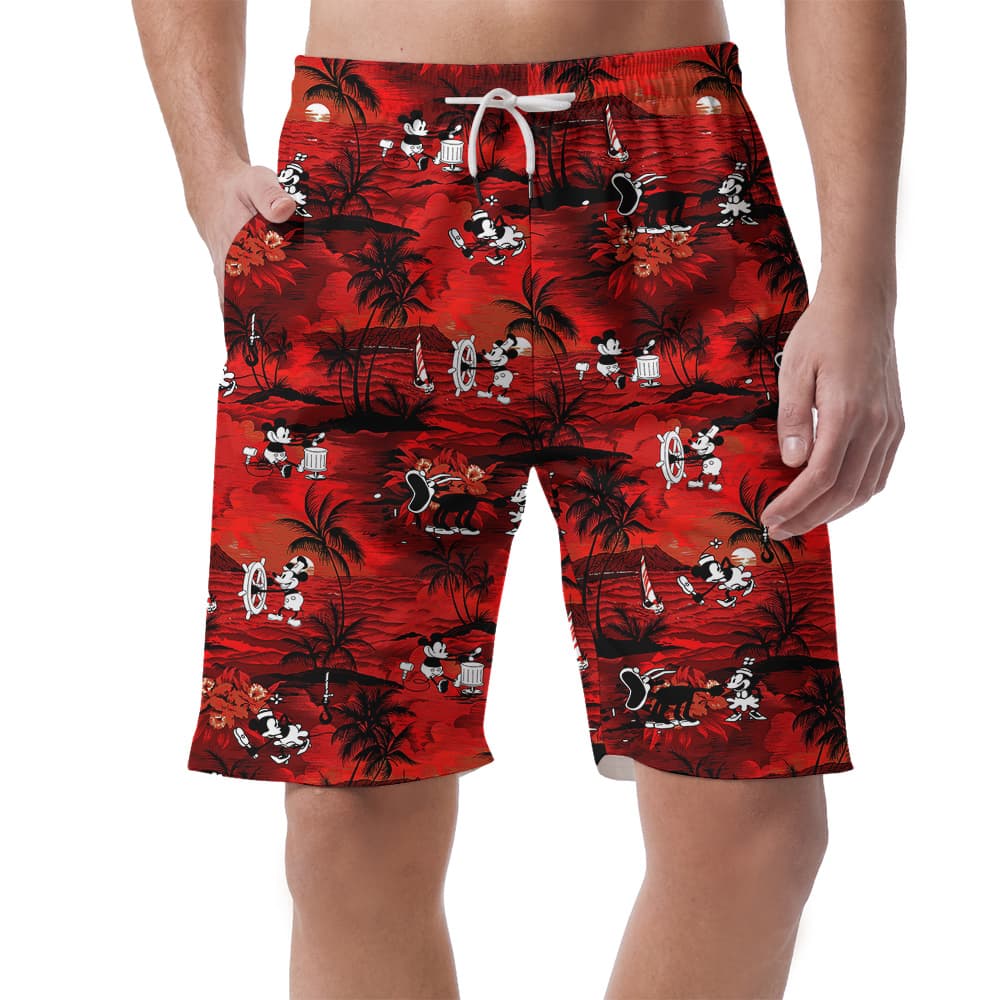 Tropical Palm Trees Mickey Mouse Hawaiian Beach Shorts For Men