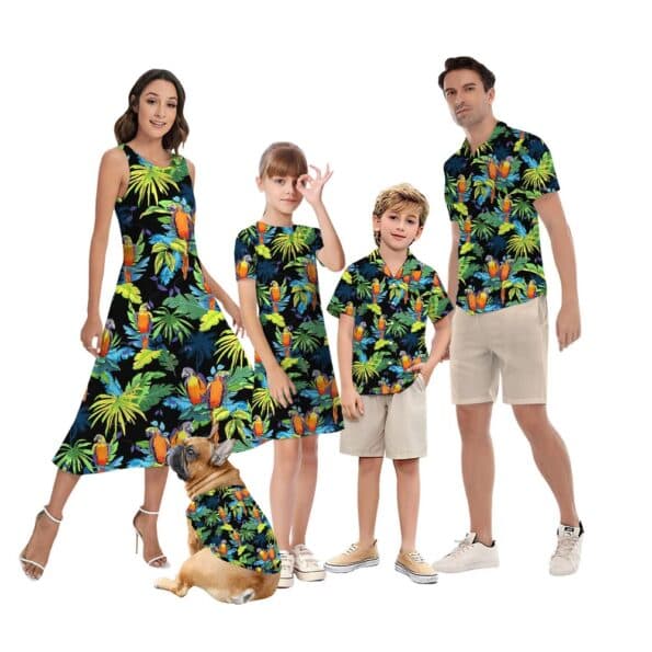 Tropical Parrots Matching Hawaiian Shirt And Dress For Family