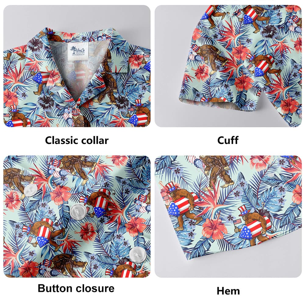 Tropical Patriotic Bigfoot Hawaiian Button Up Shirt