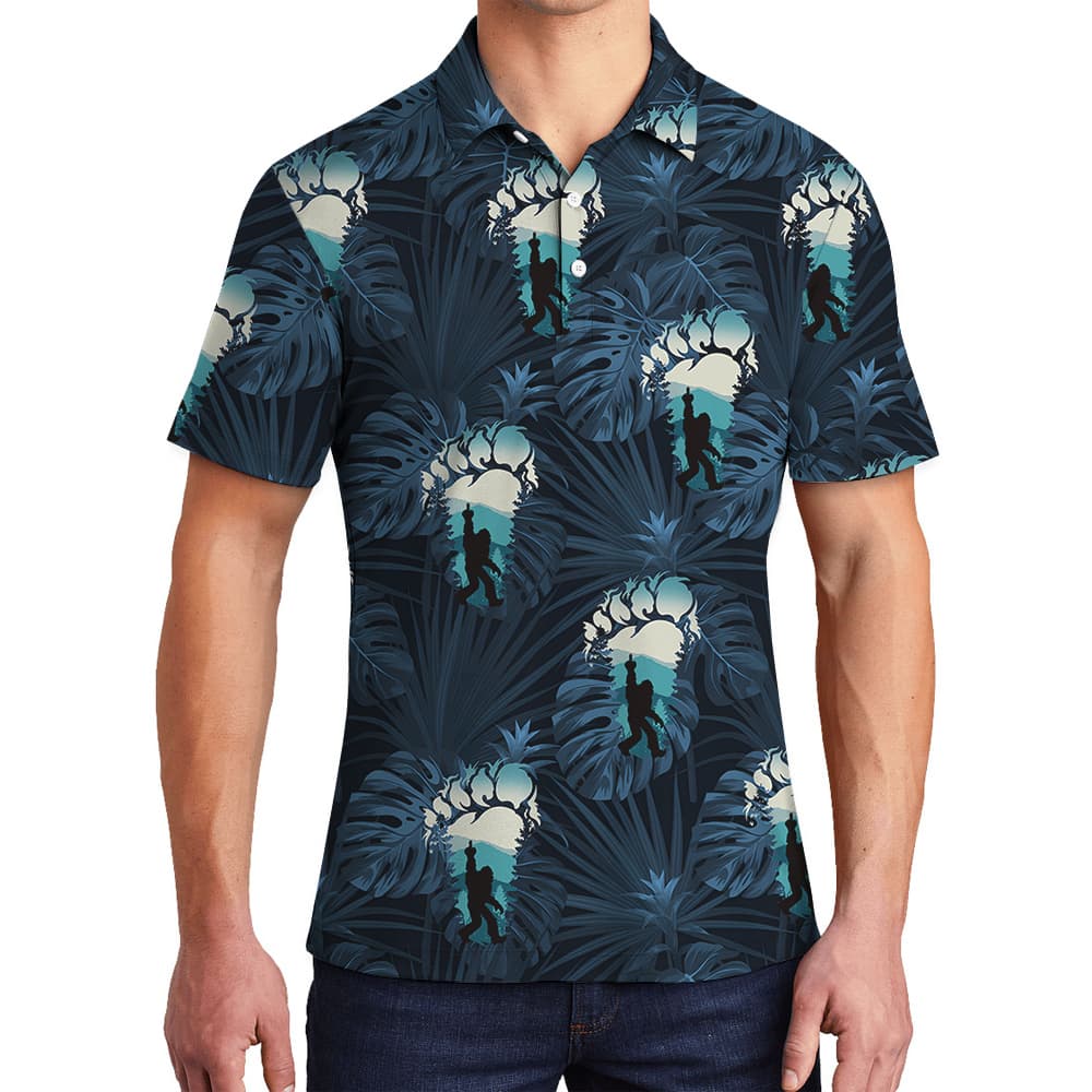 Tropical Sasquatch Navy Hawaiian Men's Polo Shirt
