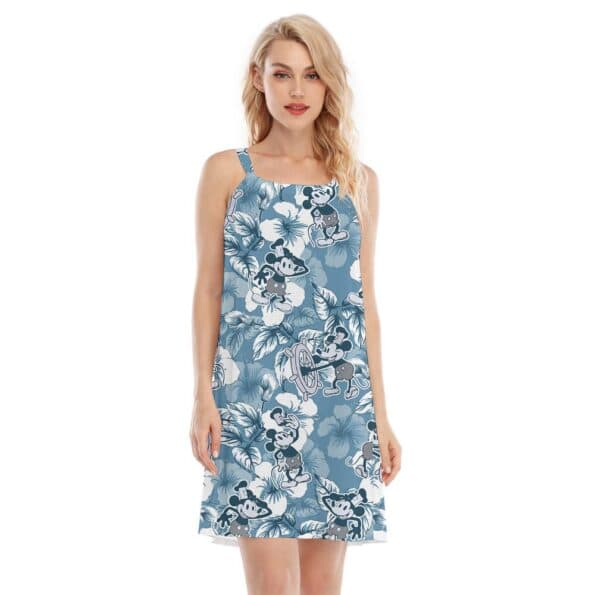 Tropical Steamboat Willie Mickey Mouse Hawaiian Dress For Women