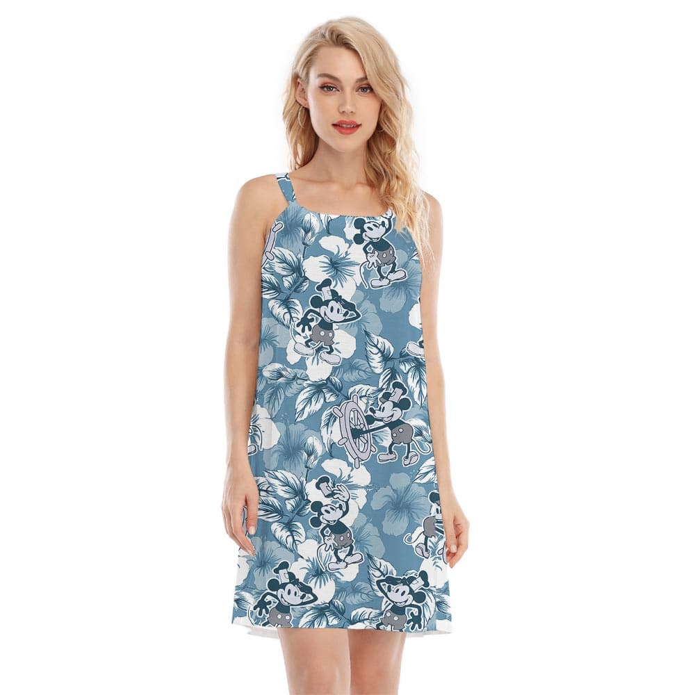 Tropical Steamboat Willie Mickey Mouse Hawaiian Dress For Women