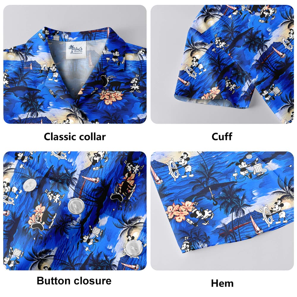 Tropical Sunset Beach Mickey Mouse Navy Hawaiian Shirt