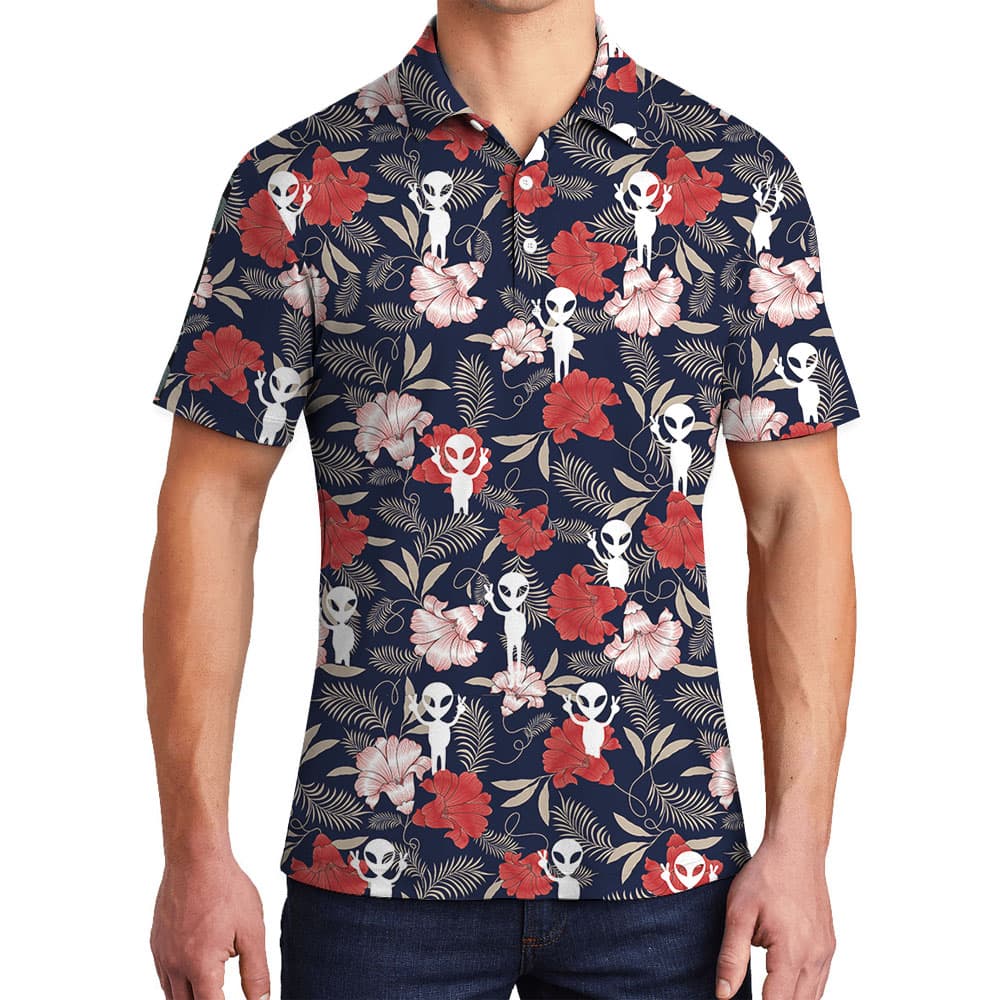 UFO Spaceman Floral Men's Collared Shirt4