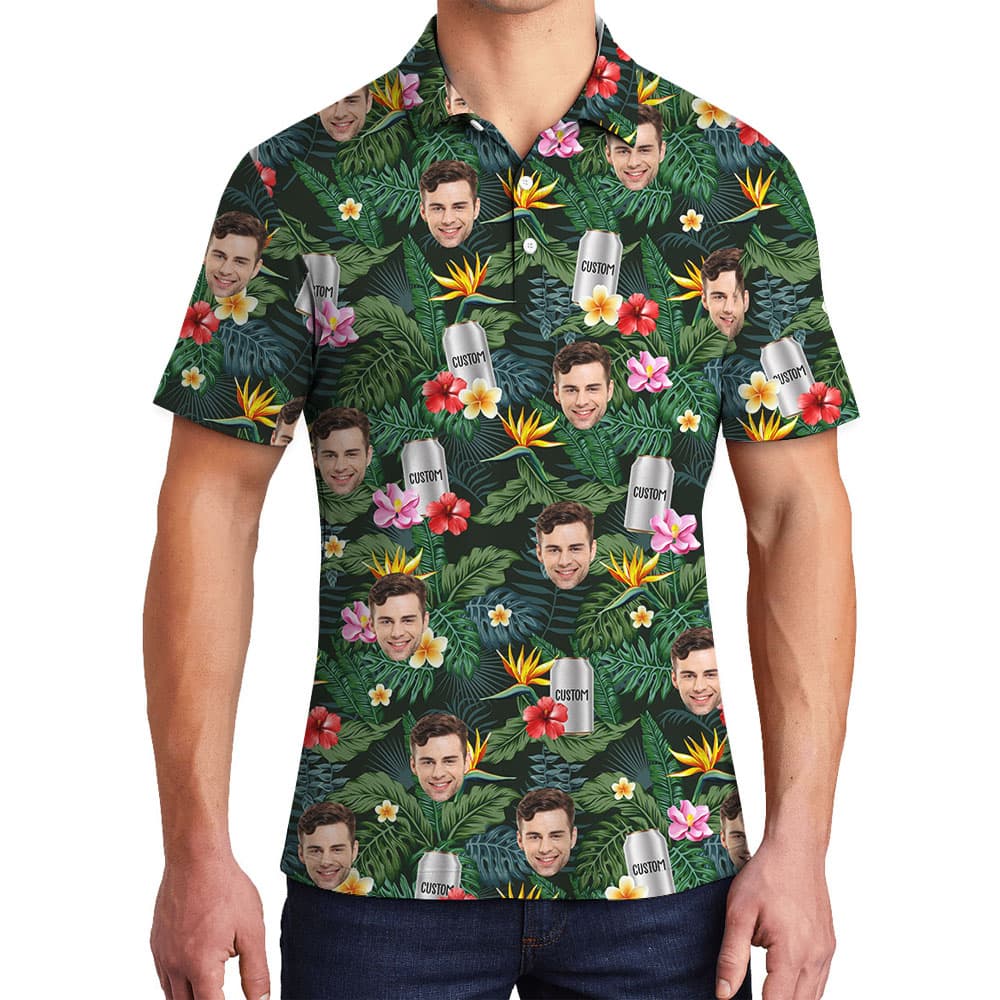 Unique Beer Print Aloha Polo Shirt With Custom Face4