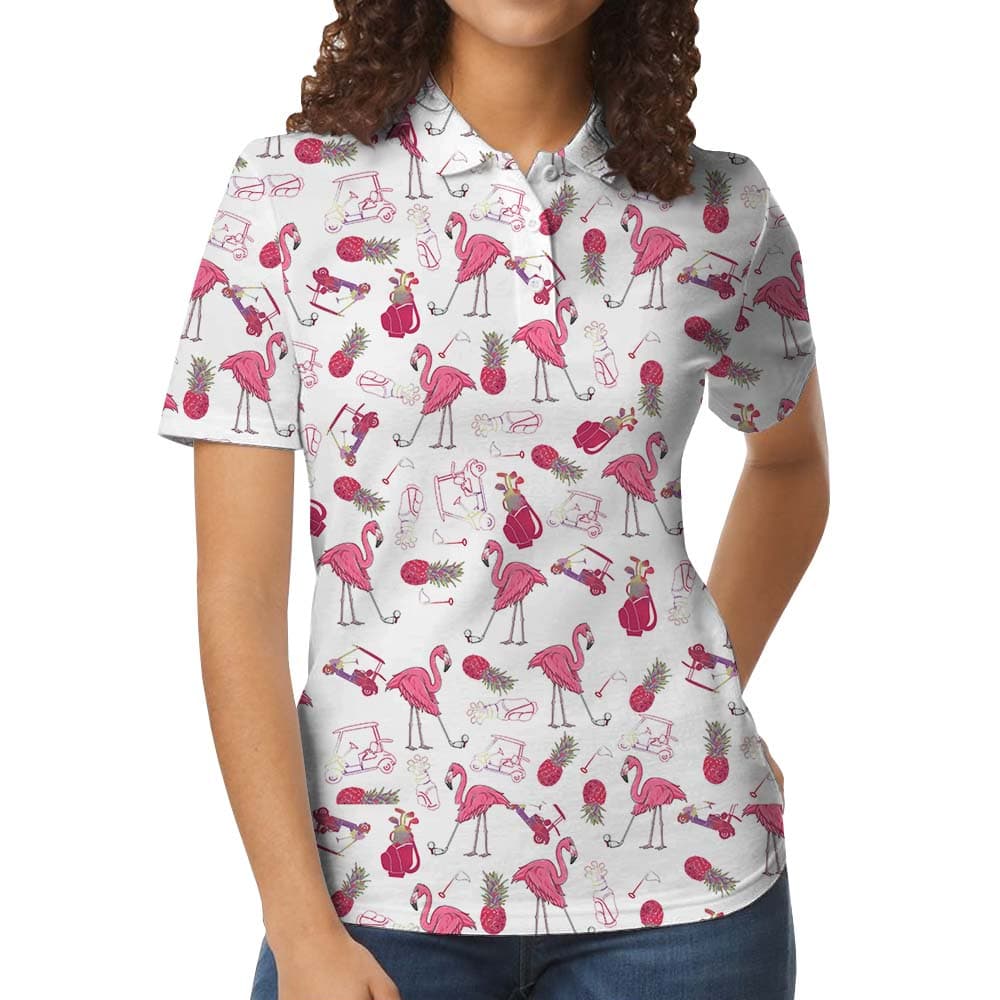 Unique Flamingo Golf Ladies Polo Tops1