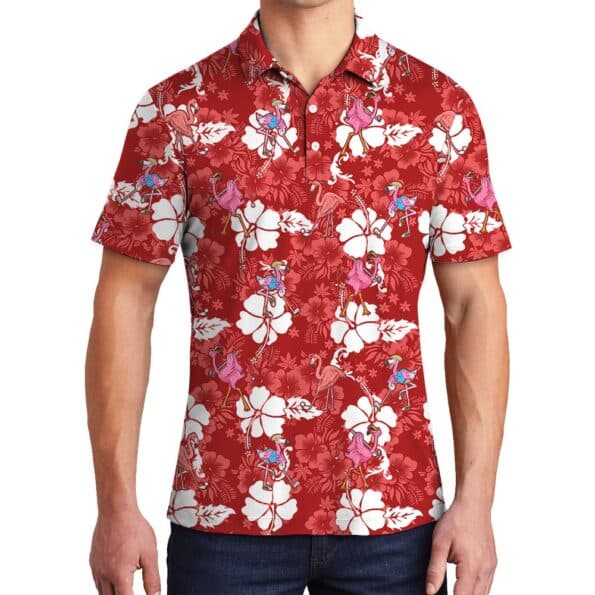 Unique Flamingo Hawaiian Polo Shirt With Golf
