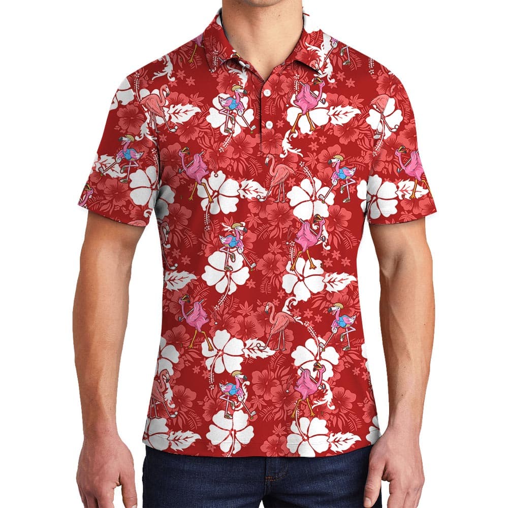 Unique Flamingo Hawaiian Polo Shirt With Golf