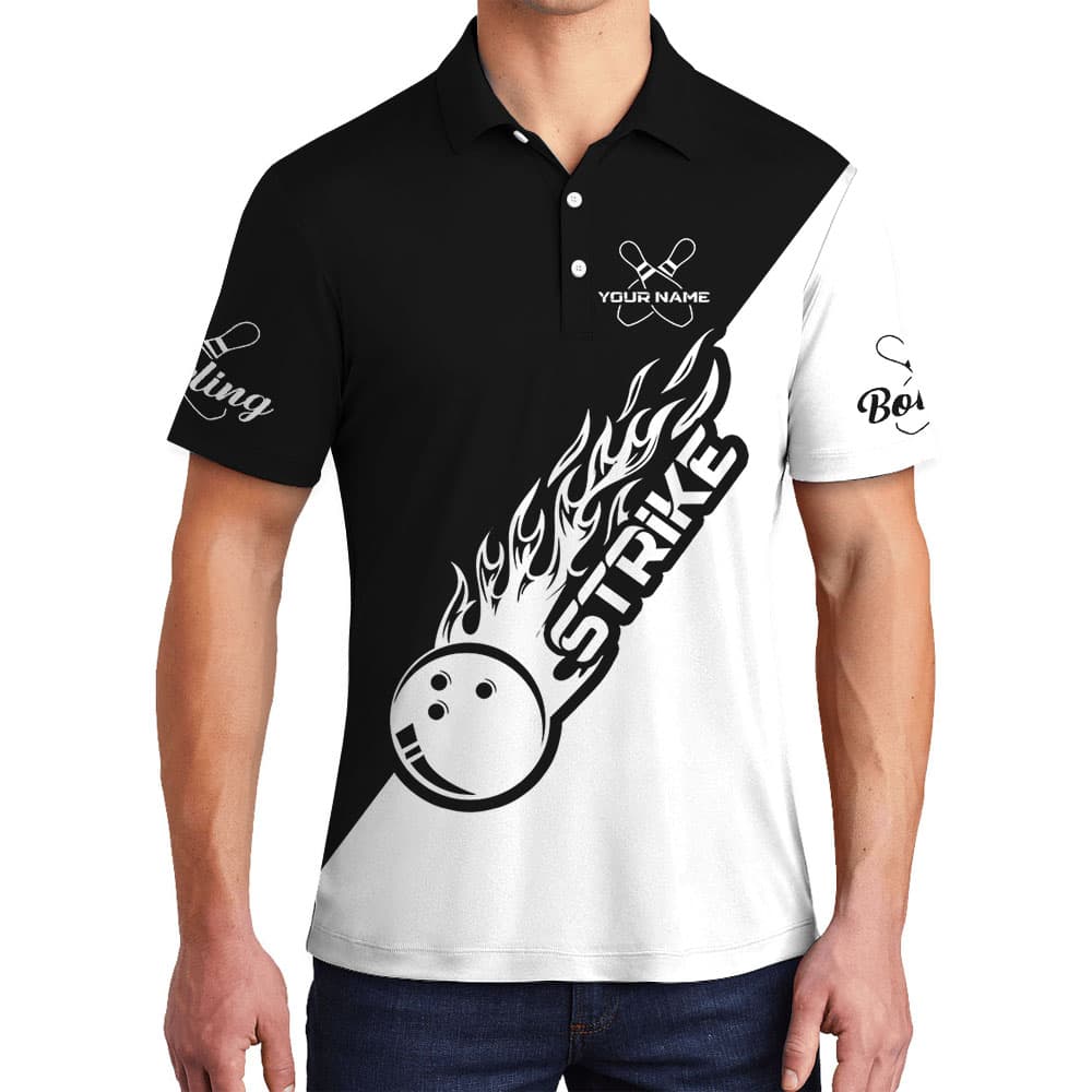 White And Black Custom Bowling Team Polo Shirt For Men1