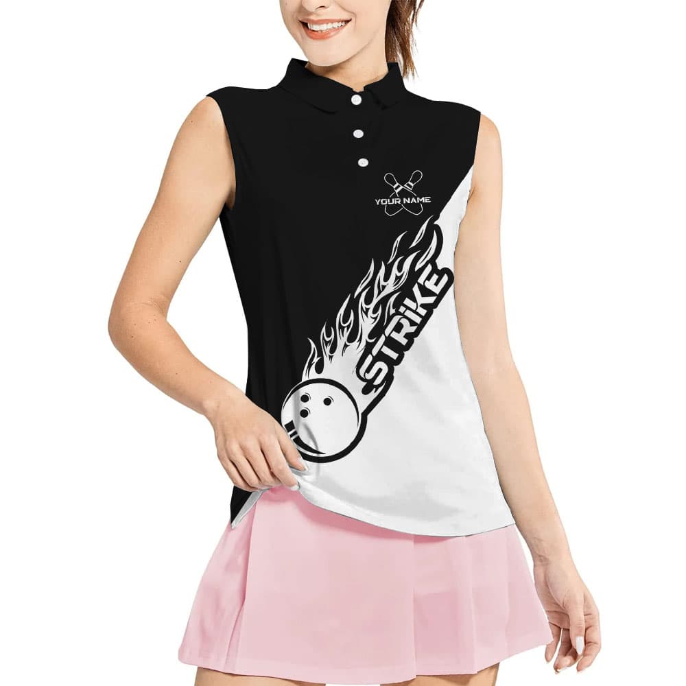 White And Black Custom Name Bowling Sleeveless Polos1