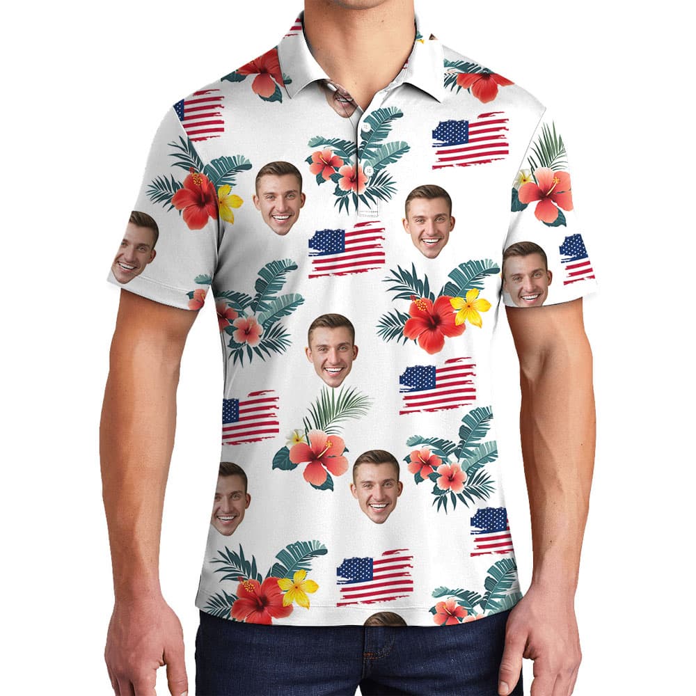 White Red And Blue Custom Photo Polos For Men4
