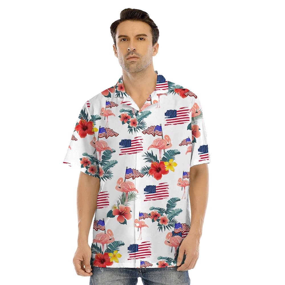 White Red And Blue Flamingo Matching Hawaiian Outfits1